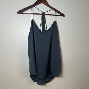 4SI3NNA Women's Charcoal Grey Textured Spaghetti Strap V Neck Camisole Top Sz L